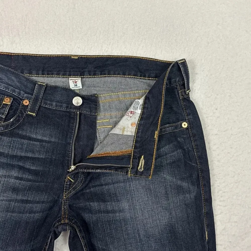True Religion Mens Jeans Size 38 Blue Slim Straight Flap Pocket Denim Vintage
